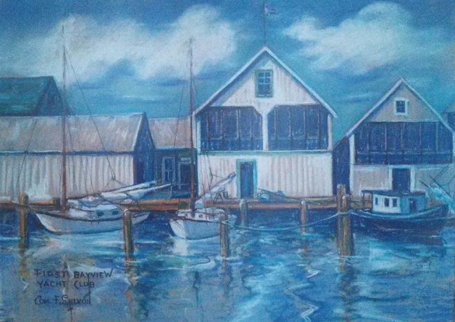 The Bayview Yacht Club (1915) on Motor Boat Lane, as depicted in a painting currently hanging in the clubhouse © Martin Chumiecki